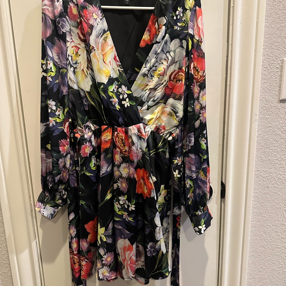 Express Multicolor Floral Long Sleeve Dress